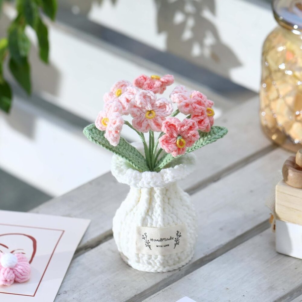 Crochet Flower Pot Forget-Me-Not Pink Thank You Crochet Gifts For Women Coworker